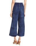 Suede Cropped Wide-Leg Pants, Midnight