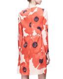 Long-Sleeve Oversize-Floral Shift Dress, Red/Multi