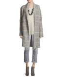 Windowpane-Check Shawl-Collar Coat, Moon, Petite