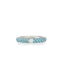 18K White Gold & Pavé Turquoise Ring with One Diamond, Size 6.5