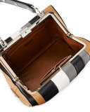 Baiadera Striped Leather Satchel Bag, Camel/Black/Gray (Caramelo+Nero+Gris)