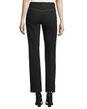Topstitched Slim-Leg Pants, Black