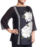 3/4-Sleeve Febo Floral-Print Tunic, Plus Size