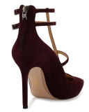 Hayes Suede Caged Pointed-Toe Pump, Port Wine