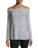 Sequined Off-the-Shoulder Top, Silver