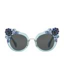 Monochromatic Embellished Dramatic Cat-Eye Sunglasses