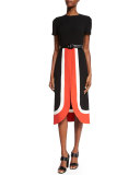 Short-Sleeve Colorblock Midi Dress, Coral