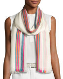 Shadow Striped Cashmere & Silk Stole, White