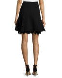 Lace-Inset Flared Skirt, Black