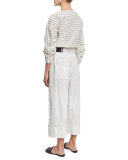 Cecil Striped Culottes with D-Ring Belt, White