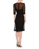 Half-Sleeve Shirred-Bodice Dress, Black