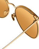 Semi-Rimless Square Sunglasses, Yellow Gold