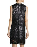 Sleeveless Sequin & Lace Shift Dress, Hematite