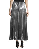 Metallic Accordion-Pleated Maxi Skirt