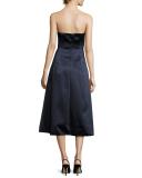 Satin Strapless A-Line Midi Gown, Blue