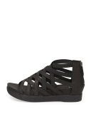 Airy Caged Leather Sneaker, Black