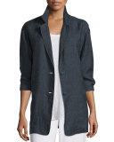 Organic Linen One-Button Long Blazer 