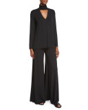 Wide-Leg Jersey Trousers, Black 