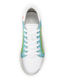 Riko Leather Low-Top Sneaker, White/Spearmint