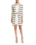 Tucson Striped Open-Front Cardigan, Blue Shadow
