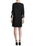 Elaina Tie-Sleeve Stretch-Cotton Shift Dress, Black