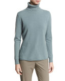 Long-Sleeve Cashmere Turtleneck w/ Drop-Needle Hem, Storm