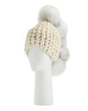 Pohawk Wool Pompom Beanie Hat, White