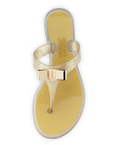 Farelia Bow Flat Jelly Thong Sandal, Bronze