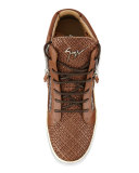 Men's Woven Leather Mid-Top Sneaker, Brown