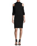 Mozart Ladder Cold-Shoulder Mock-Neck Dress