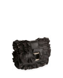 Viv Micro Frilly Leather Shoulder Bag, Black