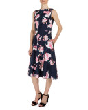 Maia Lily-Print Sleeveless Dress, Navy/Pink