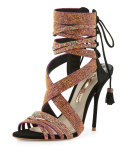 Adeline Crystal Lace-Up Sandal, Black/Pink