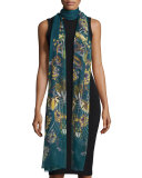 Absinthe Printed Cashmere-Blend Stole, Blue/Yellow
