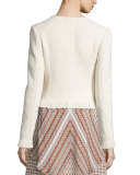 Chevron Fringe Cropped Jacket, Cream