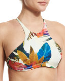 Cozumel Floral-Print High-Neck Swim Top, Maya