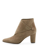 Diaz Suede Wrap Low-Heel Bootie, Taupe