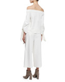 Agathe Stretch Poplin Wrap Culottes, Ivory