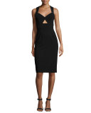 Hera Leather-Trim Racerback Sheath Dress, Black