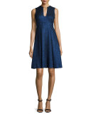 Sleeveless Metallic Fit-&-Flare Dress, Blue 
