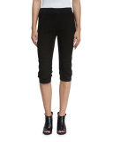 Cropped Stretch Suede Track Pants, Black