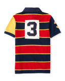 Short-Sleeve Striped Mesh Rugby Shirt, Red/Blue, Size 2-7