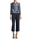 Charmeuse Cowl-Neck Cap-Sleeve Blouse, Medium Blue