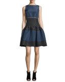 Ballet Split-Neck Structured A-Line Dress