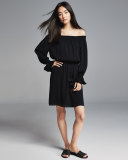 Josephine Off-the-Shoulder Silk Dress, Black