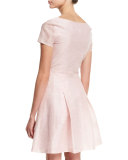 Short-Sleeve Button-Front Trench Dress, Pink