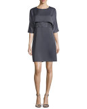 Half-Sleeve Embroidered Dress, Slate