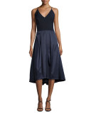 Colorblock V-Neck Fit-&-Flare Dress, Navy