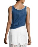 Sleeveless Knotted Denim Boxy Top, Blue