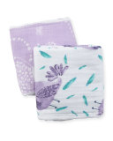 Two-Piece Burp Cloth Set, White/Purple